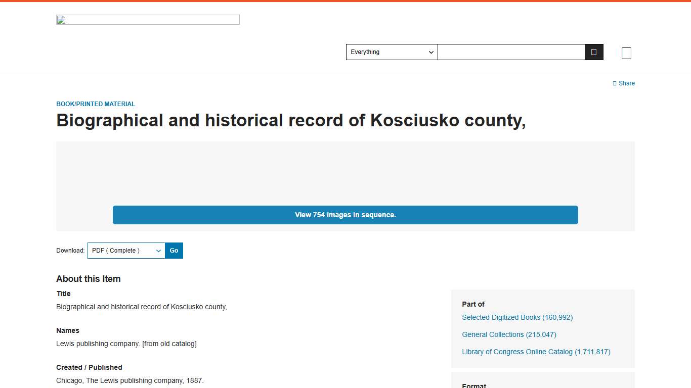 Biographical and historical record of Kosciusko county, Library of Congress