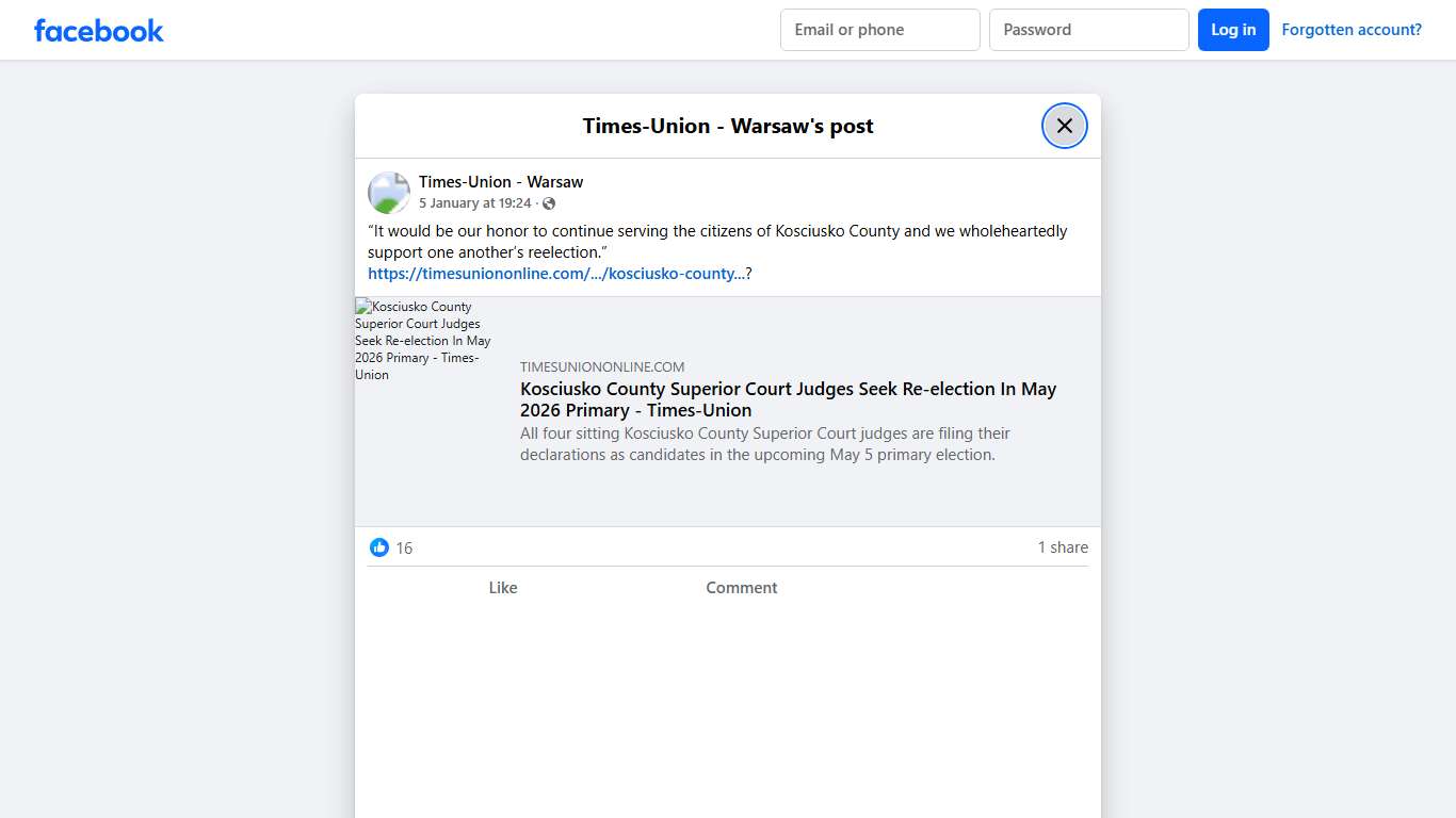 “It would be our honor to continue... - Times-Union - Warsaw Facebook